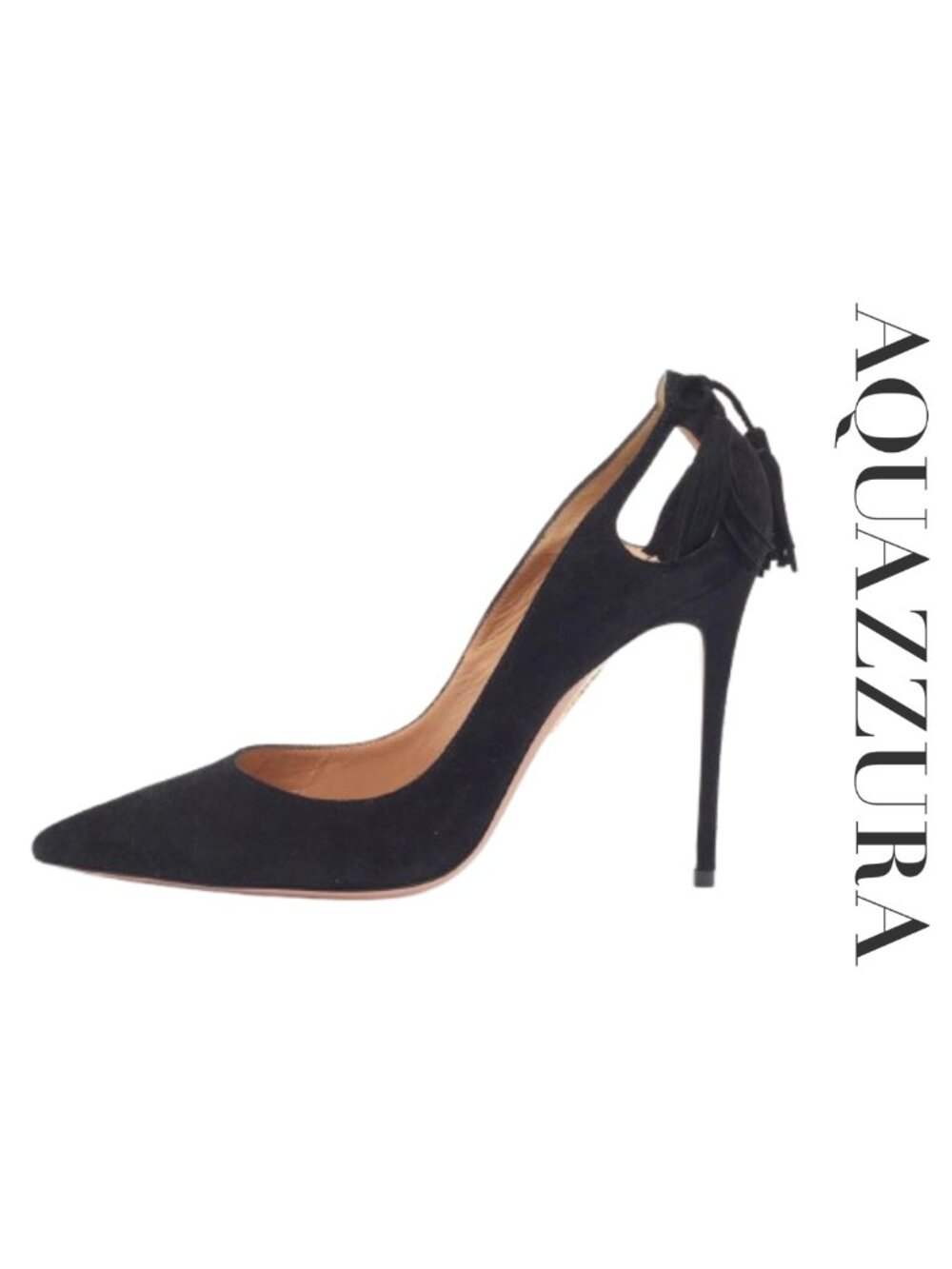Aquazzura Forever Marilyn Black Suede Pointed Toe Cutout Pumps Heels 8.5/38.5